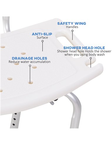 HOMCOM Adjustable Bath Chair, Shower Stool Safety Seat for Elderly, Bathroom Aid with Adjustable Positions 72-0008
