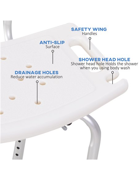 HOMCOM Adjustable Bath Chair, Shower Stool Safety Seat for Elderly, Bathroom Aid with Adjustable Positions 72-0008 - pic 57898 | FastDaddyshop