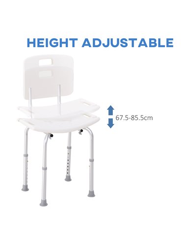 HOMCOM Adjustable Bath Chair, Shower Stool Safety Seat for Elderly, Bathroom Aid with Adjustable Positions 72-0008