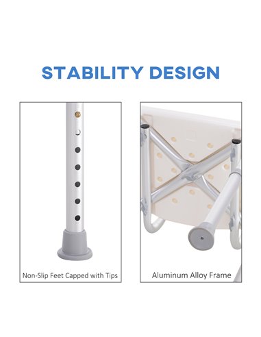 HOMCOM Adjustable Bath Chair, Shower Stool Safety Seat for Elderly, Bathroom Aid with Adjustable Positions 72-0008