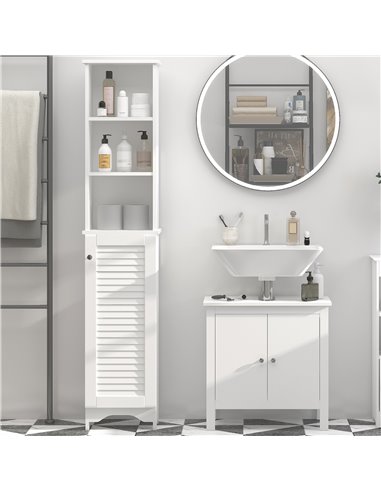 HOMCOM Freestanding Tallboy Bathroom Storage Cabinet w/ 6 Shelves Cupboard Tower Organisation Home Bathroom Furniture White 834-