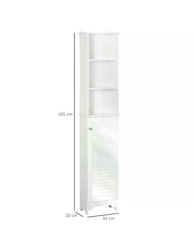 HOMCOM Freestanding Tallboy Bathroom Storage Cabinet w/ 6 Shelves Cupboard Tower Organisation Home Bathroom Furniture White 834-