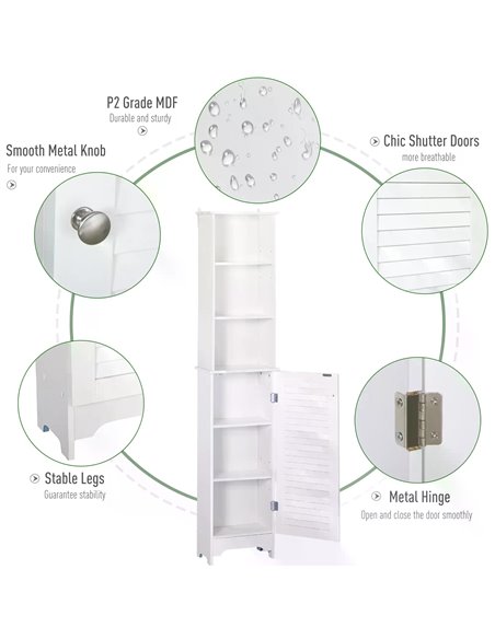 HOMCOM Freestanding Tallboy Bathroom Storage Cabinet w/ 6 Shelves Cupboard Tower Organisation Home Bathroom Furniture White 834- - pic 57909 | FastDaddyshop