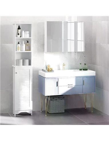 HOMCOM Freestanding Tallboy Bathroom Storage Cabinet w/ 6 Shelves Cupboard Tower Organisation Home Bathroom Furniture White 834-