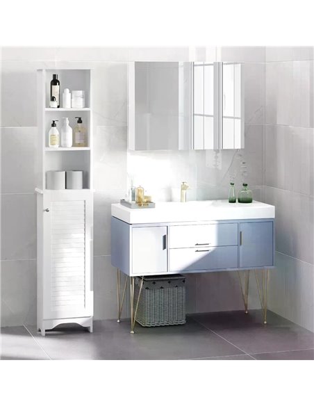 HOMCOM Freestanding Tallboy Bathroom Storage Cabinet w/ 6 Shelves Cupboard Tower Organisation Home Bathroom Furniture White 834- - pic 57912 | FastDaddyshop
