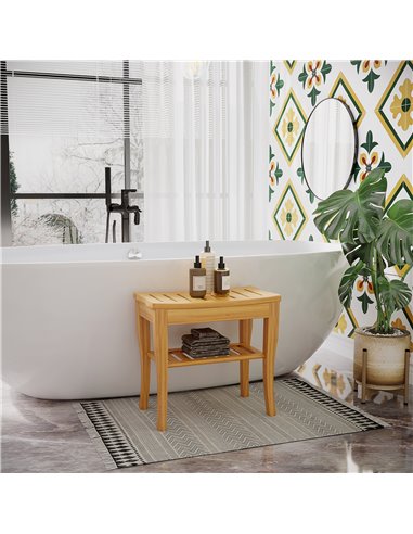 HOMCOM Bamboo Bathroom Shower Bench w/ Lower Shelf 834-152