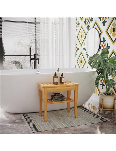 HOMCOM Bamboo Bathroom Shower Bench w/ Lower Shelf 834-152 - pic 57914 | FastDaddyshop