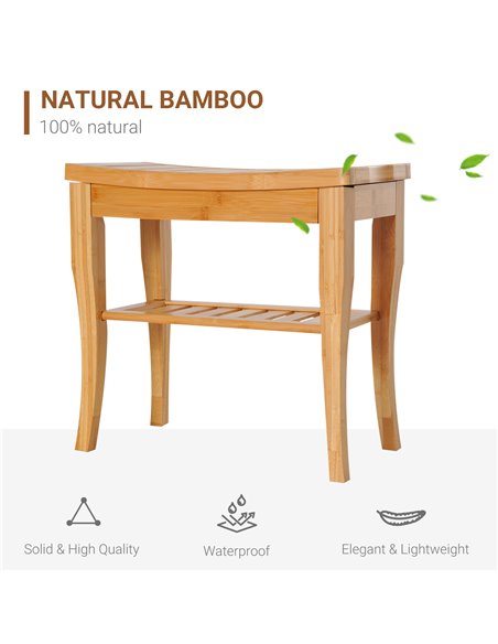 HOMCOM Bamboo Bathroom Shower Bench w/ Lower Shelf 834-152 - pic 57917 | FastDaddyshop