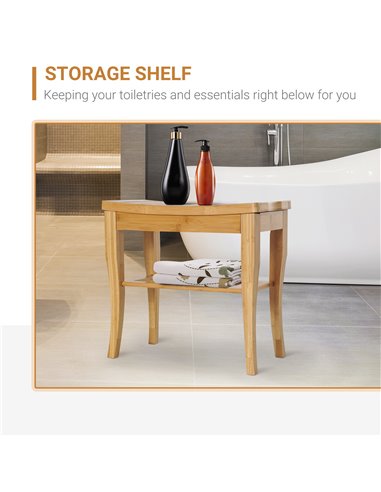 HOMCOM Bamboo Bathroom Shower Bench w/ Lower Shelf 834-152