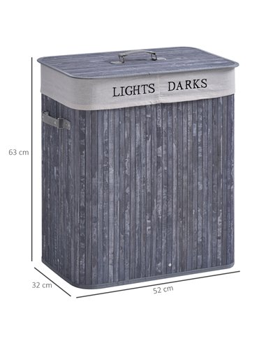 HOMCOM Wooden Laundry Hamper 100L, Collapsible Clothes Basket with Lid, Removable Liner, for Bedroom, Bathroom, 52x32x63cm, Grey