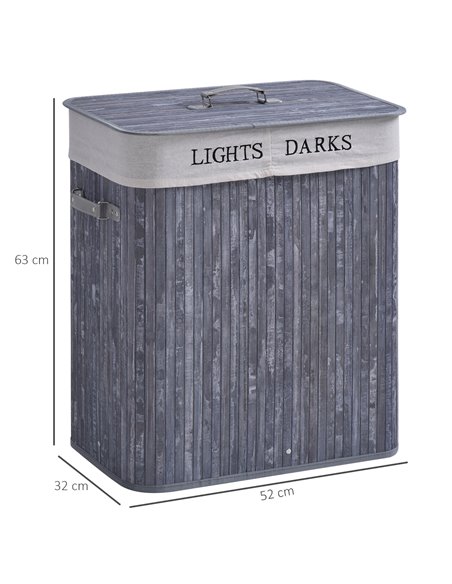 HOMCOM Wooden Laundry Hamper 100L, Collapsible Clothes Basket with Lid, Removable Liner, for Bedroom, Bathroom, 52x32x63cm, Grey - pic 57924 | FastDaddyshop