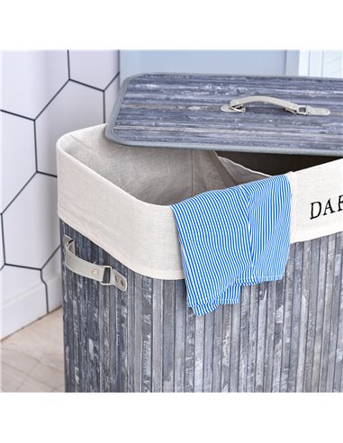 HOMCOM Wooden Laundry Hamper 100L, Collapsible Clothes Basket with Lid, Removable Liner, for Bedroom, Bathroom, 52x32x63cm, Grey