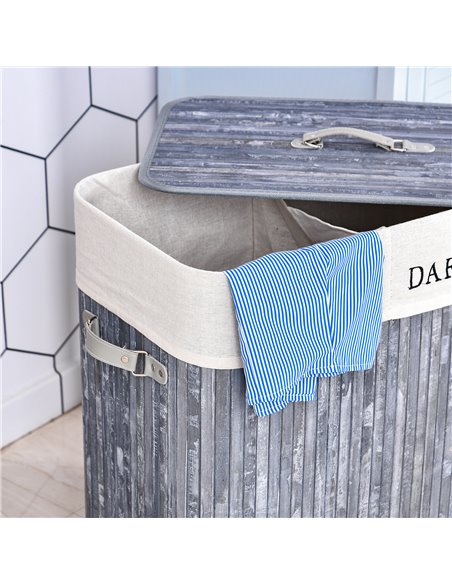 HOMCOM Wooden Laundry Hamper 100L, Collapsible Clothes Basket with Lid, Removable Liner, for Bedroom, Bathroom, 52x32x63cm, Grey - pic 57930 | FastDaddyshop