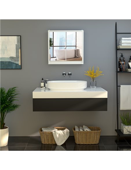 HOMCOM Bathroom Mirror Cabinet, Double Door Wall Mounted with Storage Shelf, Space-Saving Cupboard, White 834-172WT - pic 57932 | FastDaddyshop