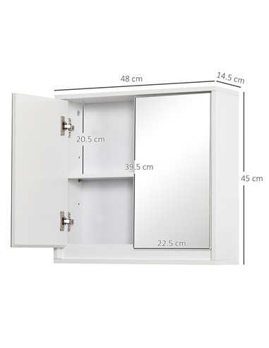 HOMCOM Bathroom Mirror Cabinet, Double Door Wall Mounted with Storage Shelf, Space-Saving Cupboard, White 834-172WT