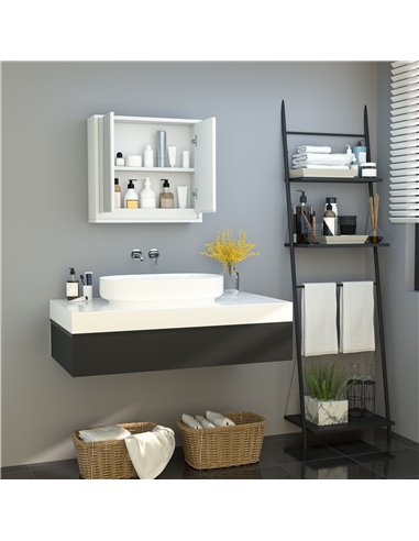 HOMCOM Bathroom Mirror Cabinet, Double Door Wall Mounted with Storage Shelf, Space-Saving Cupboard, White 834-172WT