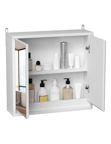 HOMCOM Bathroom Mirror Cabinet, Double Door Wall Mounted with Storage Shelf, Space-Saving Cupboard, White 834-172WT