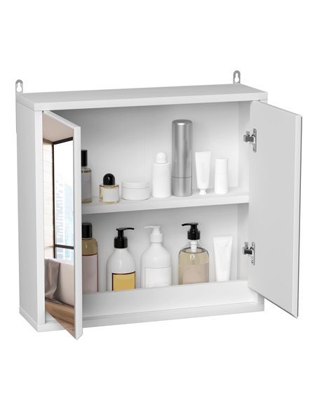 HOMCOM Bathroom Mirror Cabinet, Double Door Wall Mounted with Storage Shelf, Space-Saving Cupboard, White 834-172WT - pic 57935 | FastDaddyshop