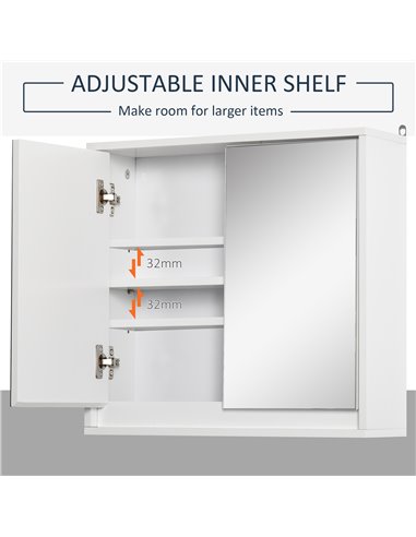 HOMCOM Bathroom Mirror Cabinet, Double Door Wall Mounted with Storage Shelf, Space-Saving Cupboard, White 834-172WT