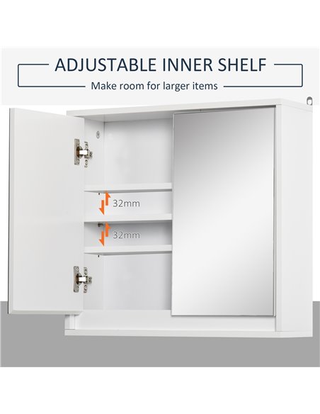 HOMCOM Bathroom Mirror Cabinet, Double Door Wall Mounted with Storage Shelf, Space-Saving Cupboard, White 834-172WT - pic 57936 | FastDaddyshop