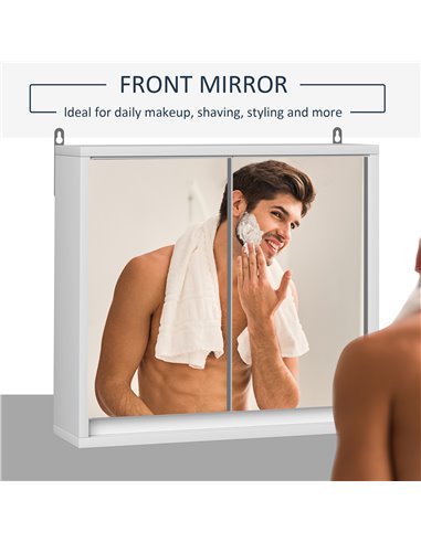 HOMCOM Bathroom Mirror Cabinet, Double Door Wall Mounted with Storage Shelf, Space-Saving Cupboard, White 834-172WT