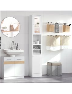 HOMCOM Freestanding Tall Bathroom Cabinet with Mirror Door, Adjustable Shelf Floor Storage Tallboy Unit, White 834-380 2