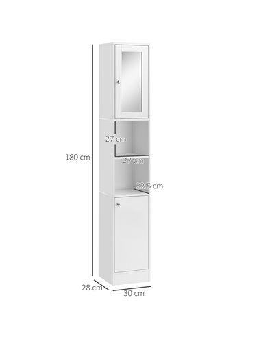 HOMCOM Freestanding Tall Bathroom Cabinet with Mirror Door, Adjustable Shelf Floor Storage Tallboy Unit, White 834-380