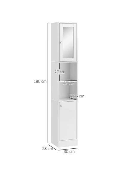 HOMCOM Freestanding Tall Bathroom Cabinet with Mirror Door, Adjustable Shelf Floor Storage Tallboy Unit, White 834-380 - pic 57942 | FastDaddyshop