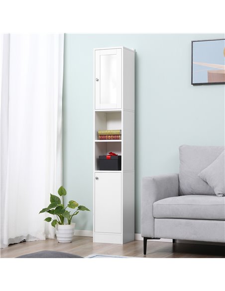 HOMCOM Freestanding Tall Bathroom Cabinet with Mirror Door, Adjustable Shelf Floor Storage Tallboy Unit, White 834-380 - pic 57943 | FastDaddyshop