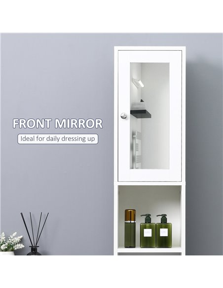 HOMCOM Freestanding Tall Bathroom Cabinet with Mirror Door, Adjustable Shelf Floor Storage Tallboy Unit, White 834-380 - pic 57945 | FastDaddyshop