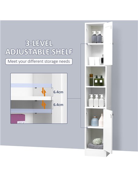HOMCOM Freestanding Tall Bathroom Cabinet with Mirror Door, Adjustable Shelf Floor Storage Tallboy Unit, White 834-380 - pic 57947 | FastDaddyshop