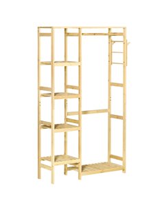 HOMCOM Bamboo Garment Rack, Clothes Rack with Storage Shelf, Natural 850-158