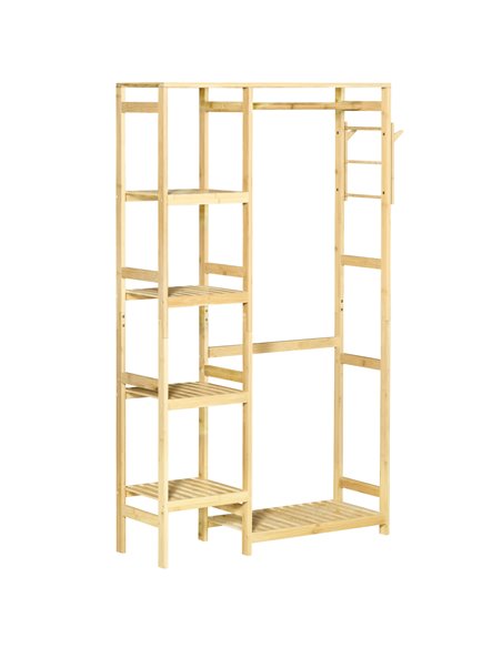 HOMCOM Bamboo Garment Rack, Clothes Rack with Storage Shelf, Natural 850-158 - pic 57949 | FastDaddyshop