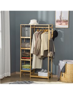 HOMCOM Bamboo Garment Rack, Clothes Rack with Storage Shelf, Natural 850-158 2