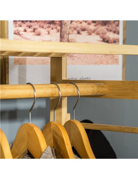 HOMCOM Bamboo Garment Rack, Clothes Rack with Storage Shelf, Hanging Rail and Side Hooks for Entryway, Bedroom, Bathroom and Off - pic 57956 | FastDaddyshop