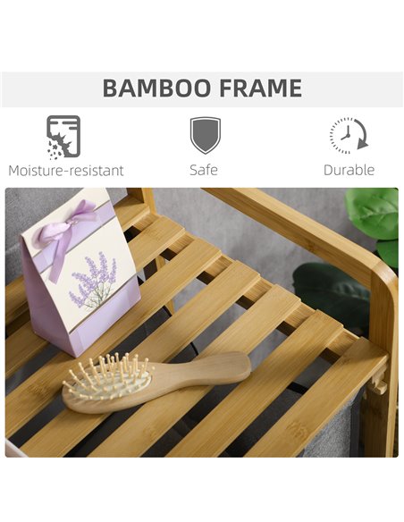 HOMCOM Bamboo Laundry Hamper with Shelf, Bedroom or Bathroom Laundry Basket with Pull-out Bags, 64x33x73 cm, Grey 850-254V00CG - pic 57964 | FastDaddyshop