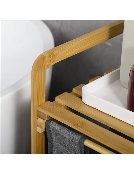 HOMCOM Bamboo Laundry Hamper with Shelf, Bedroom or Bathroom Laundry Basket with Pull-out Bags, 64x33x73 cm, Grey 850-254V00CG - pic 57965 | FastDaddyshop
