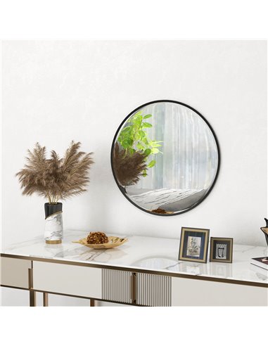 HOMCOM Modern Round Wall Mirror, 61cm Decorative Mirror for Bedroom, Living Room, Bathroom Decor, Black. 830-776V00CR