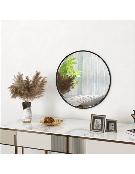 HOMCOM Modern Round Wall Mirror, 61cm Decorative Mirror for Bedroom, Living Room, Bathroom Decor, Black. 830-776V00CR - pic 57977 | FastDaddyshop
