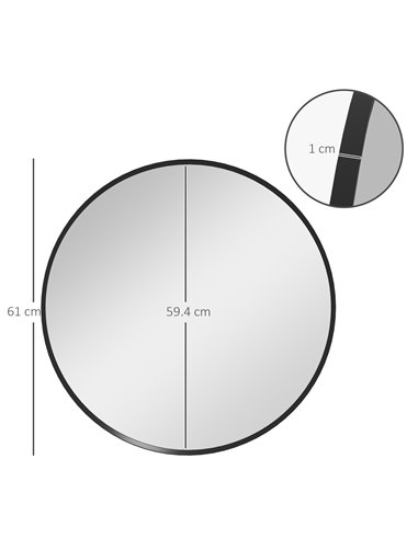 HOMCOM Modern Round Wall Mirror, 61cm Decorative Mirror for Bedroom, Living Room, Bathroom Decor, Black. 830-776V00CR