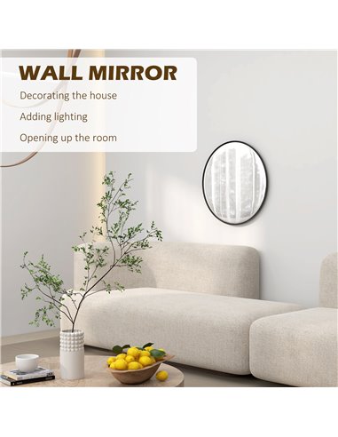 HOMCOM Modern Round Wall Mirror, 61cm Decorative Mirror for Bedroom, Living Room, Bathroom Decor, Black. 830-776V00CR