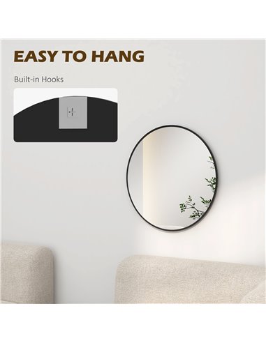 HOMCOM Modern Round Wall Mirror, 61cm Decorative Mirror for Bedroom, Living Room, Bathroom Decor, Black. 830-776V00CR