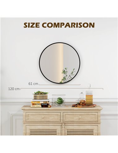 HOMCOM Modern Round Wall Mirror, 61cm Decorative Mirror for Bedroom, Living Room, Bathroom Decor, Black. 830-776V00CR