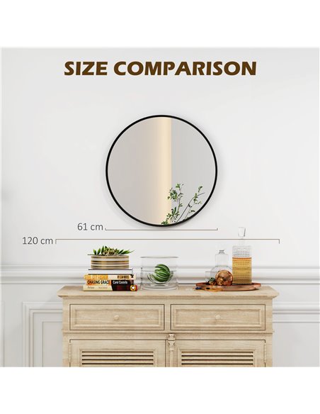 HOMCOM Modern Round Wall Mirror, 61cm Decorative Mirror for Bedroom, Living Room, Bathroom Decor, Black. 830-776V00CR - pic 57982 | FastDaddyshop
