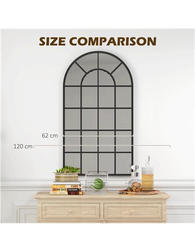 HOMCOM Arched Decorative Wall Mirror, 110 x 62 cm, Modern Design for Bedroom, Living Room, Bathroom, Black 830-784V80BK