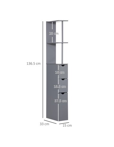 HOMCOM Tall Bathroom Cabinet, Freestanding Bathroom Storage Cabinet with 2-Tier Shelf and Drawers, Narrow Cupboard Storage Unit,