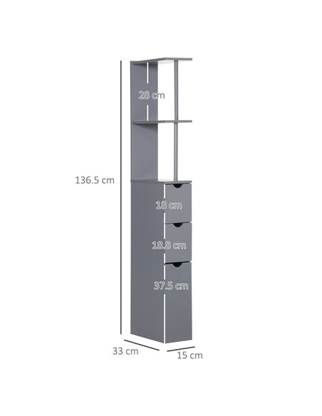 HOMCOM Tall Bathroom Cabinet, Freestanding Bathroom Storage Cabinet with 2-Tier Shelf and Drawers, Narrow Cupboard Storage Unit, - pic 57996 | FastDaddyshop