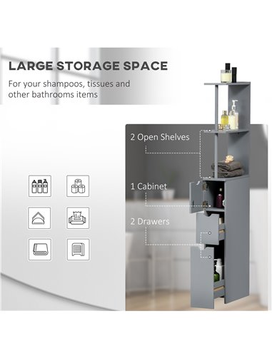 HOMCOM Tall Bathroom Cabinet, Freestanding Bathroom Storage Cabinet with 2-Tier Shelf and Drawers, Narrow Cupboard Storage Unit,