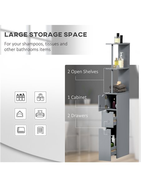 HOMCOM Tall Bathroom Cabinet, Freestanding Bathroom Storage Cabinet with 2-Tier Shelf and Drawers, Narrow Cupboard Storage Unit, - pic 57997 | FastDaddyshop