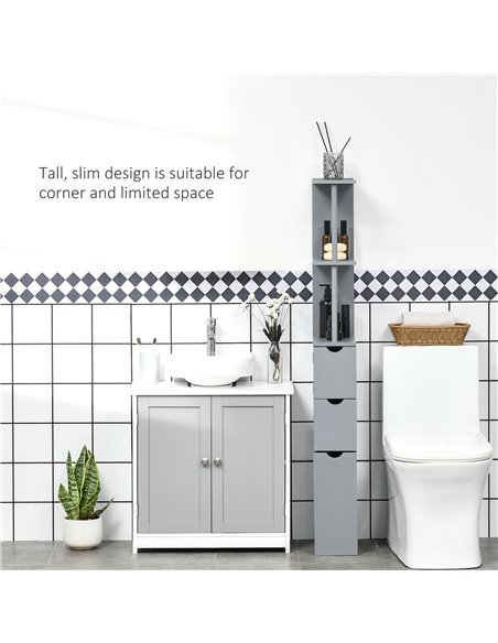 HOMCOM Tall Bathroom Cabinet, Freestanding Bathroom Storage Cabinet with 2-Tier Shelf and Drawers, Narrow Cupboard Storage Unit, - pic 57998 | FastDaddyshop
